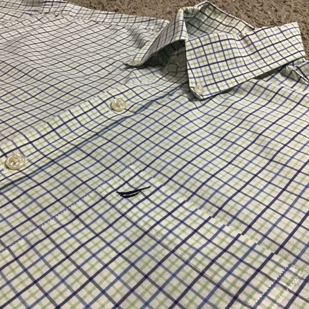 Nautica Men's Classic Fit Dress Shirt 16 34/35 Long Sleeve White Green Blue
